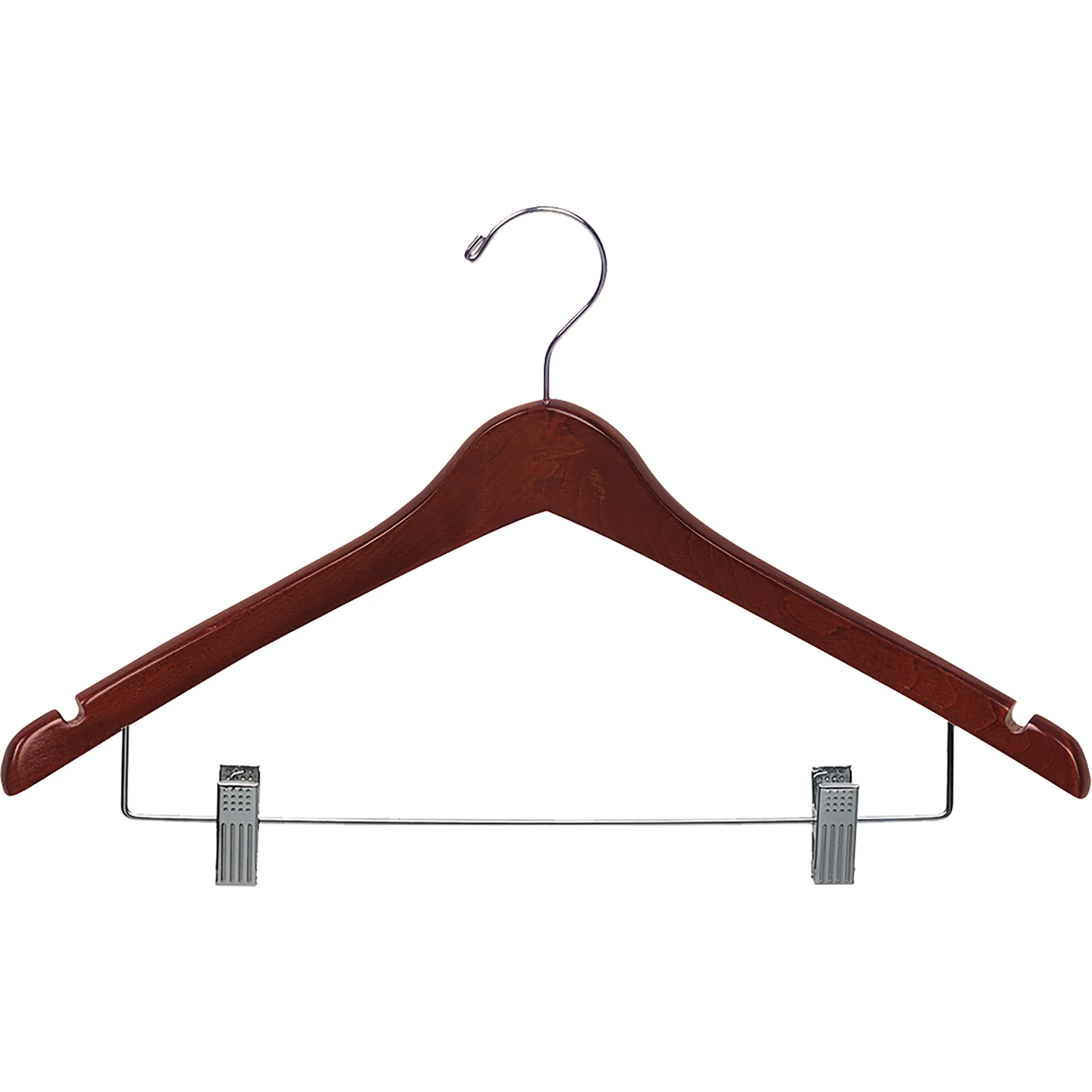 17" Contoured Wooden Suit Hanger with Metal Clips