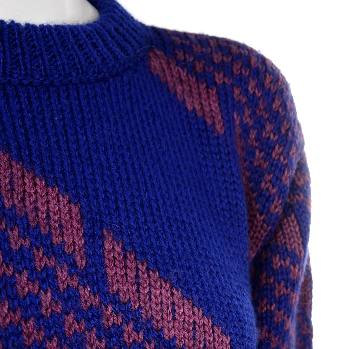 1980s Purple & Blue Knit Wool Pullover Sweater