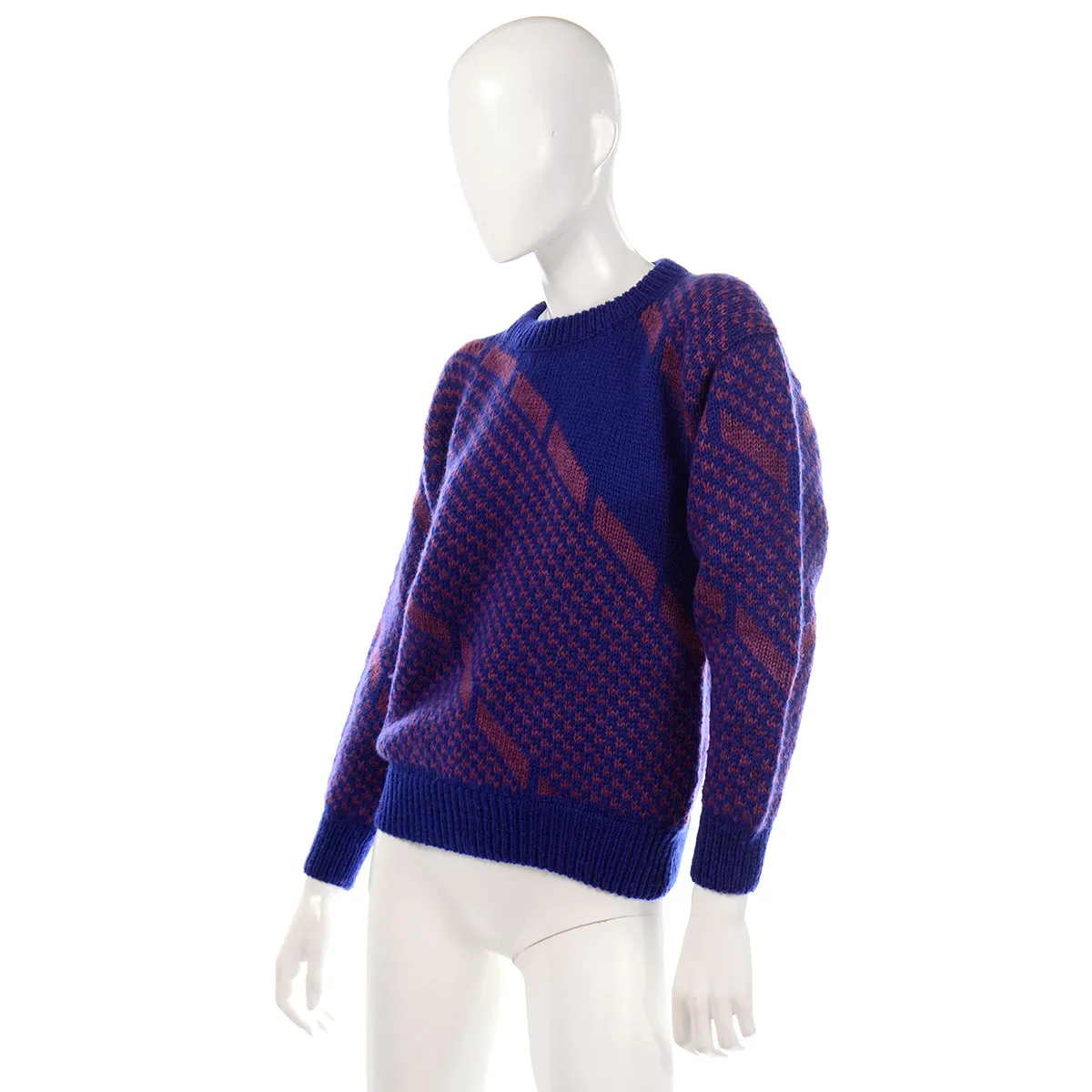 1980s Purple & Blue Knit Wool Pullover Sweater