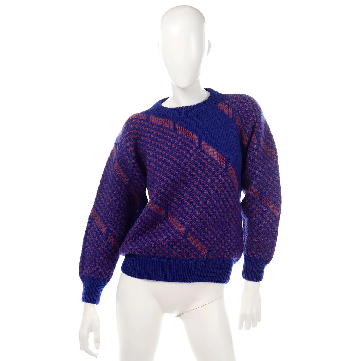 1980s Purple & Blue Knit Wool Pullover Sweater