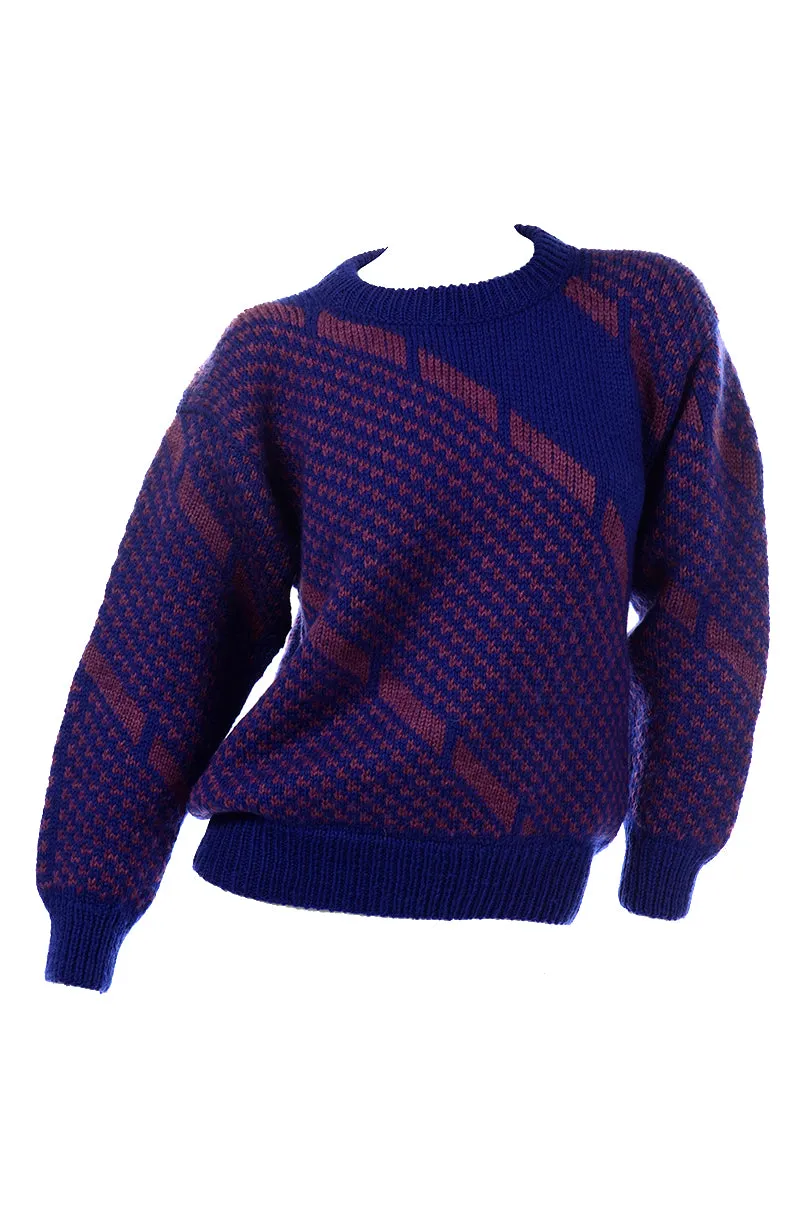 1980s Purple & Blue Knit Wool Pullover Sweater