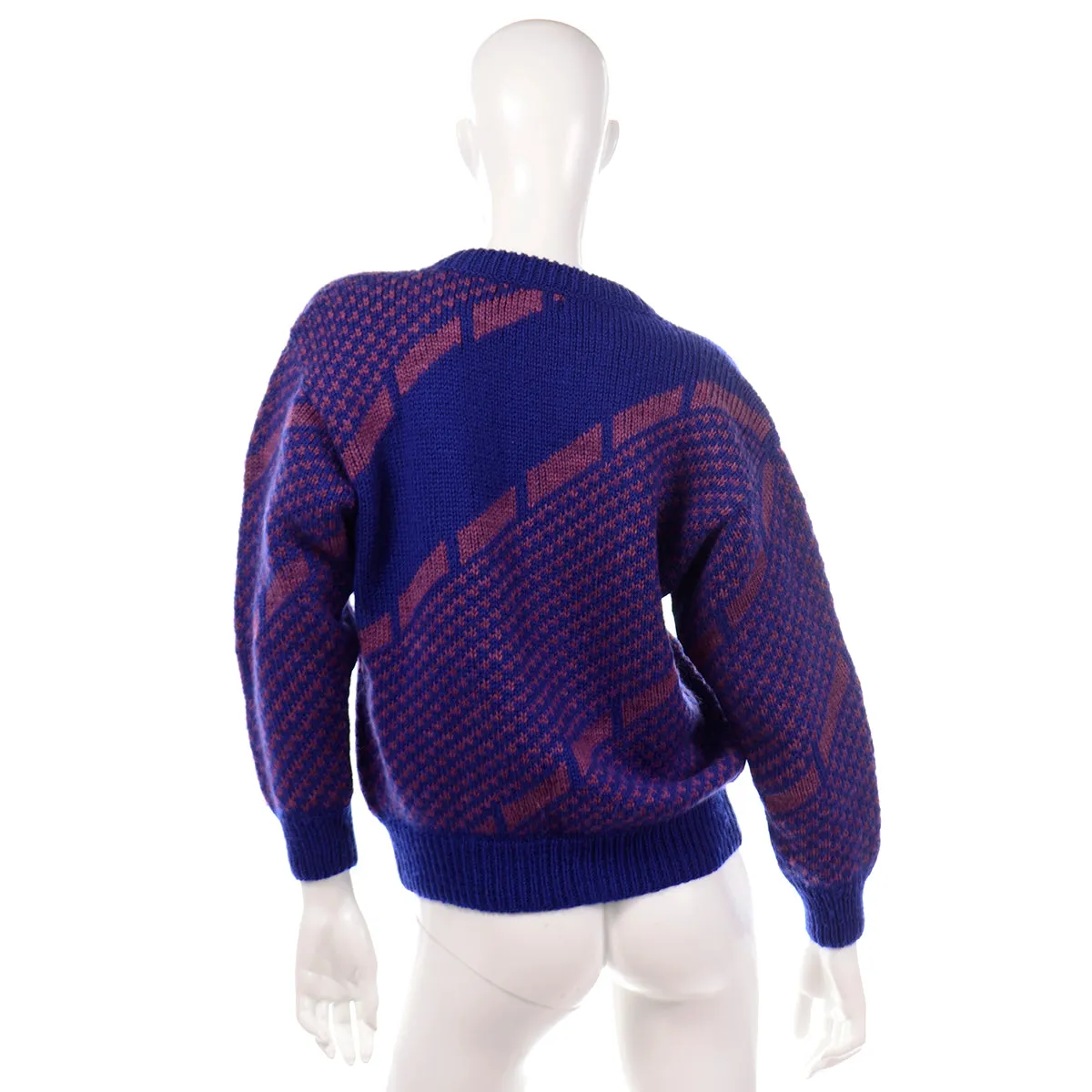 1980s Purple & Blue Knit Wool Pullover Sweater