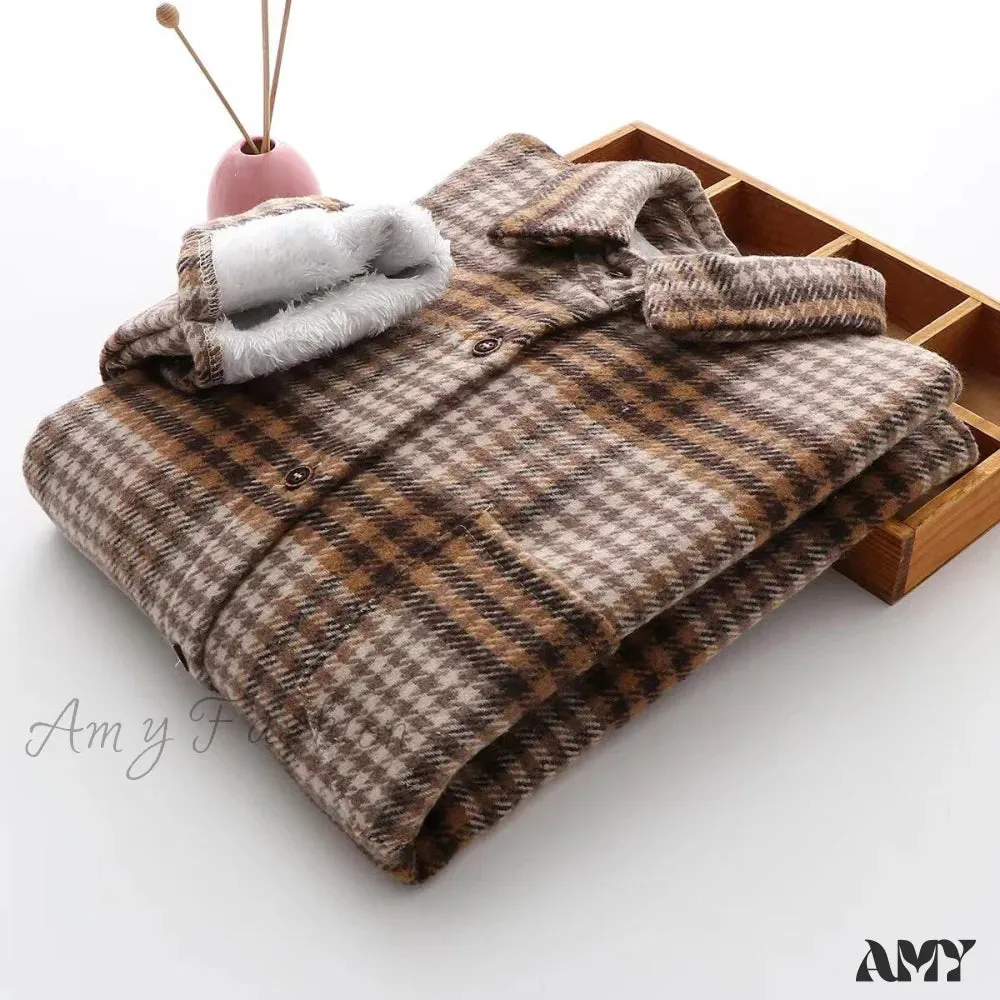 Amy Fashion - Thick Velvet Plaid Shirts Jacket