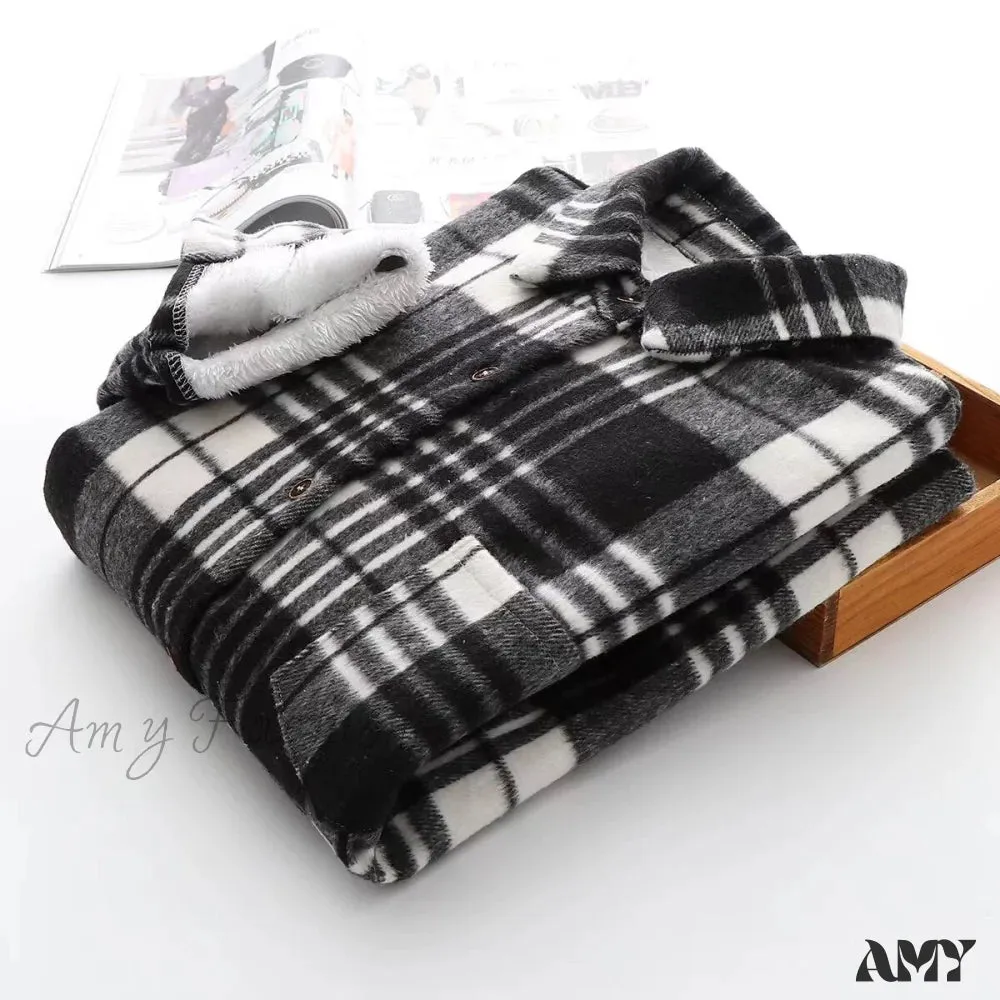 Amy Fashion - Thick Velvet Plaid Shirts Jacket