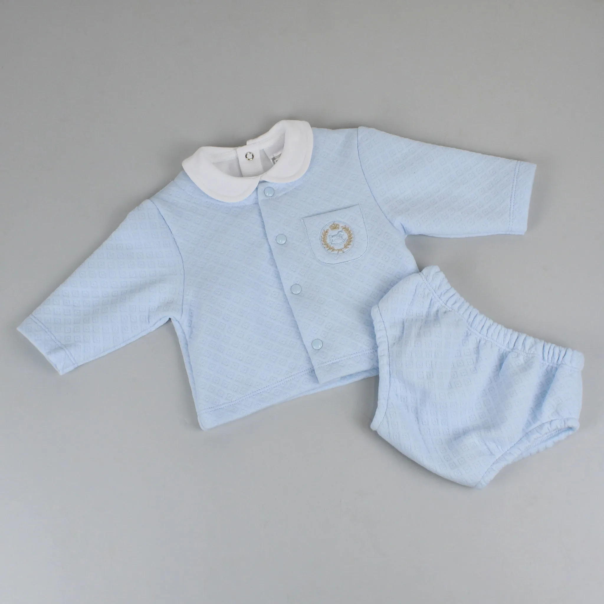 Baby Boys Blue Quilted Cardigan, Jam Pants and Shirt - Pex