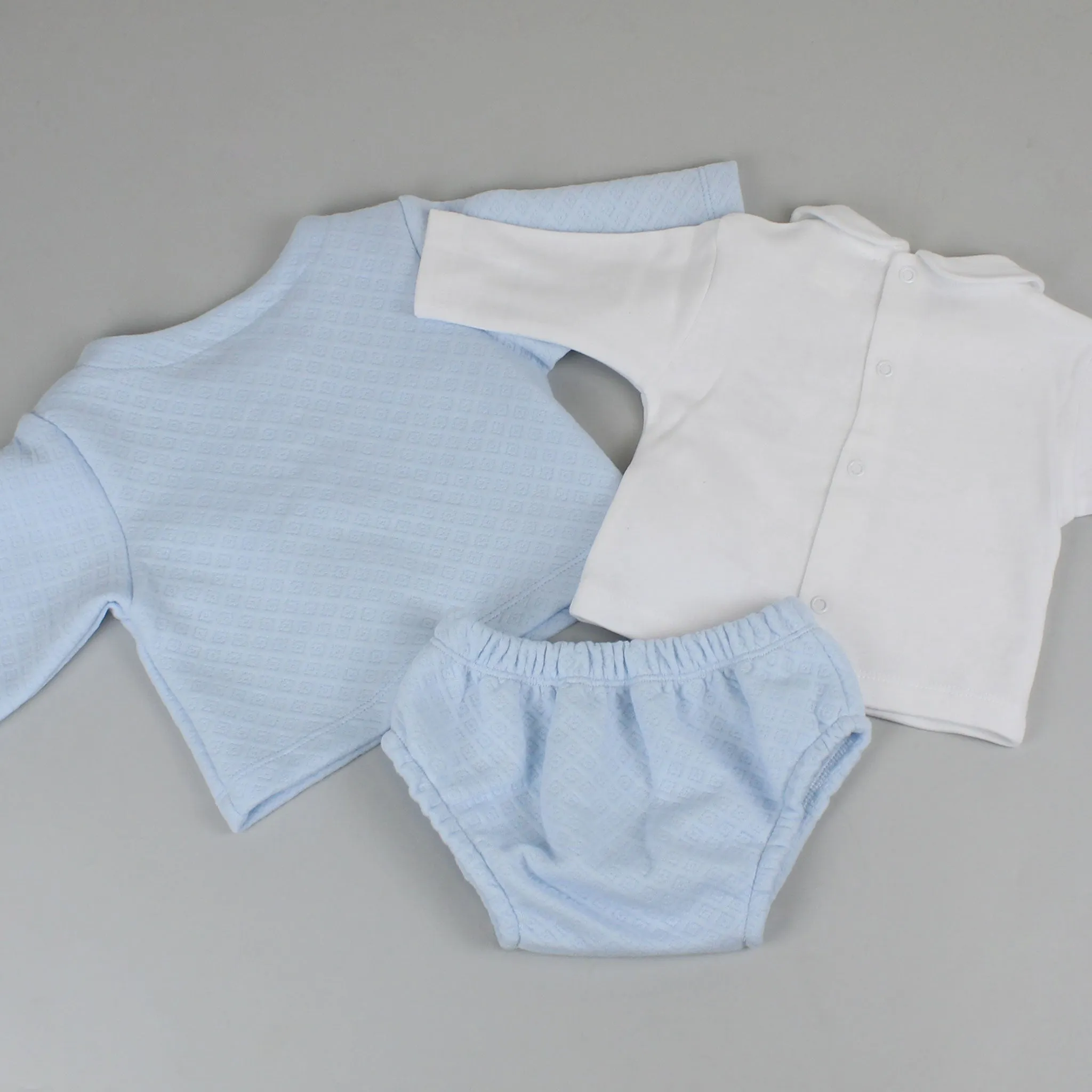 Baby Boys Blue Quilted Cardigan, Jam Pants and Shirt - Pex