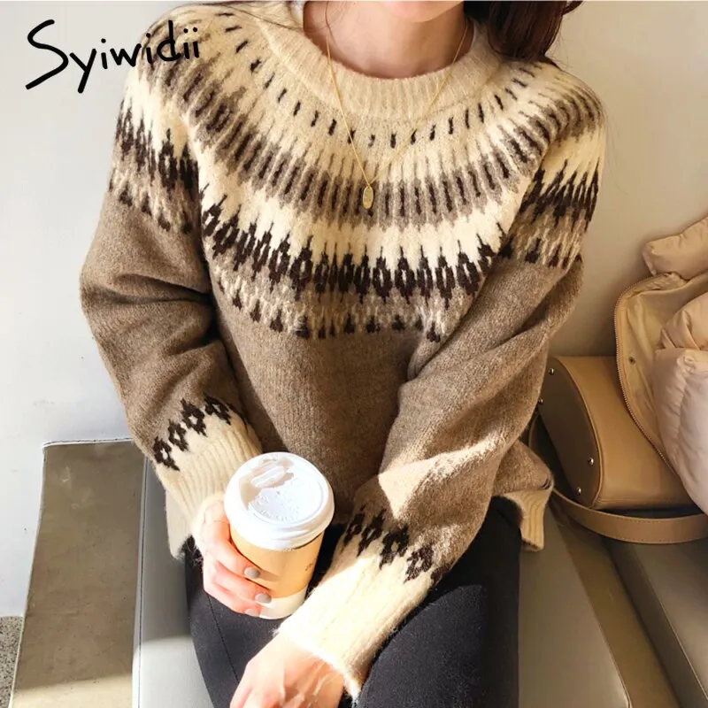 Back to College Joskaa women sweaters vintage thick striped autumn winter pullovers female korean knitted tops beige sky blue 2024 fashion new