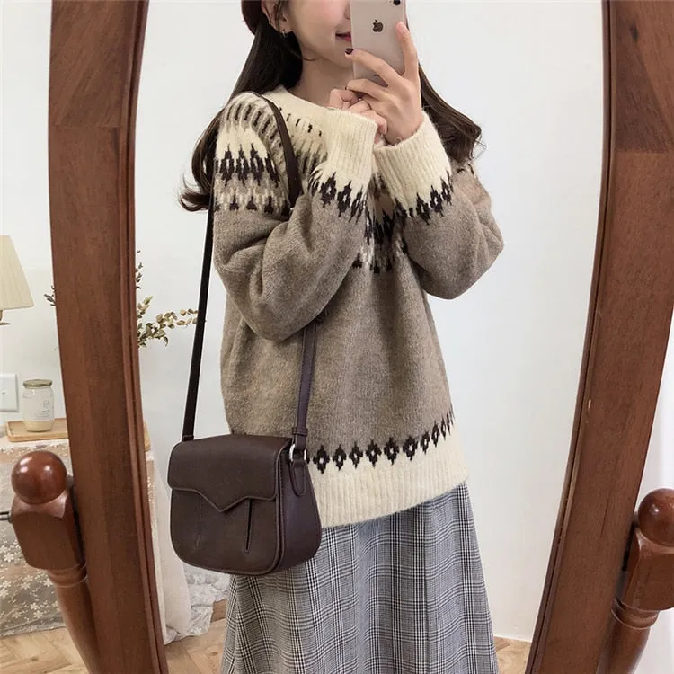 Back to College Joskaa women sweaters vintage thick striped autumn winter pullovers female korean knitted tops beige sky blue 2024 fashion new