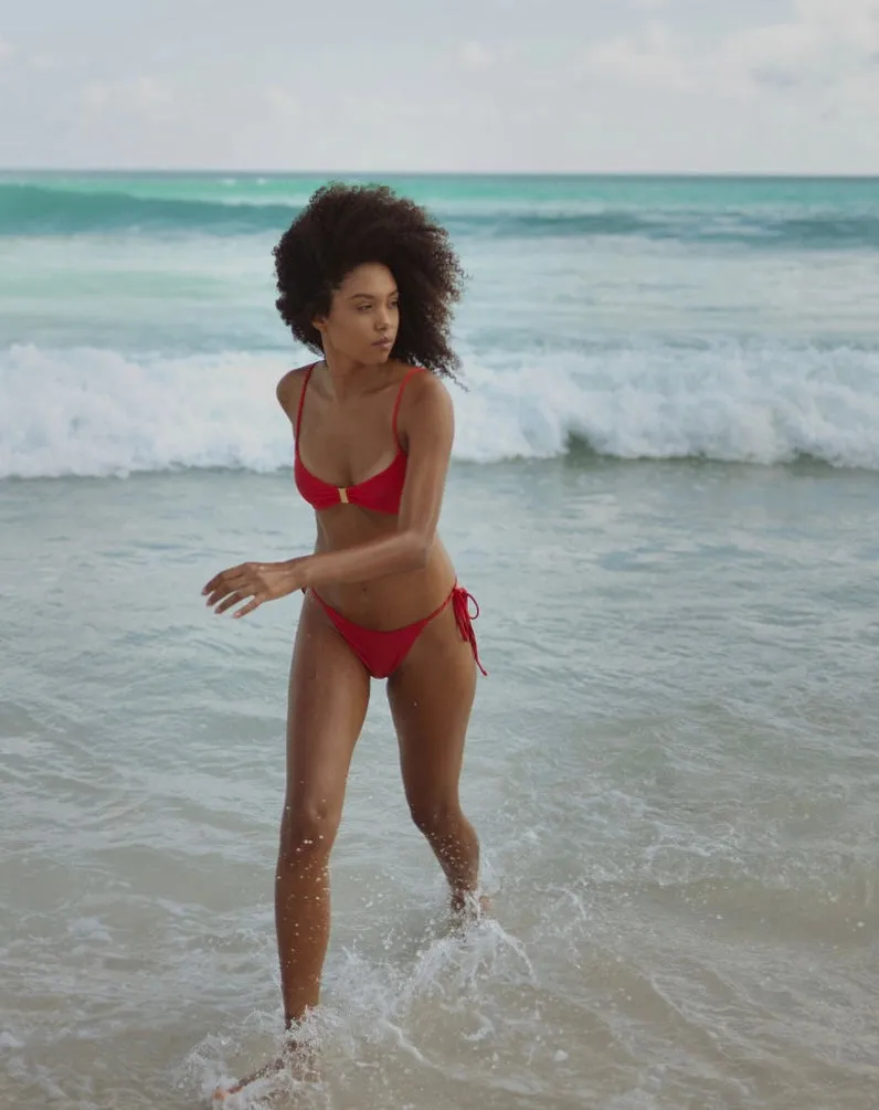 Bare Scarlet Red - Tie Side Bikini Bottoms