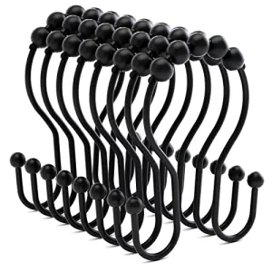 Bathway Shower Curtain Hooks Bathway Shower Curtain Rings Black Shower Curtain Hooks RustProof Smooth Metal Double Shower Curtain Hooks, Shower Hooks for Shower Curtain Liner Bathroom Shower Rod Hook