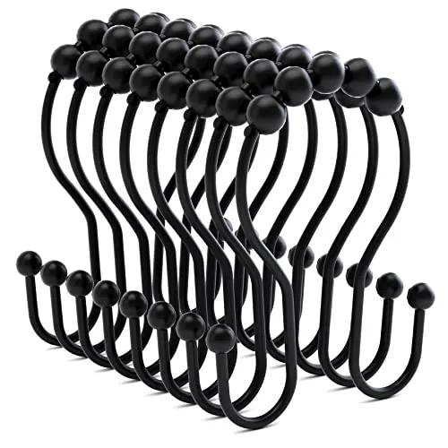 Bathway Shower Curtain Hooks Bathway Shower Curtain Rings Black Shower Curtain Hooks RustProof Smooth Metal Double Shower Curtain Hooks, Shower Hooks for Shower Curtain Liner Bathroom Shower Rod Hook