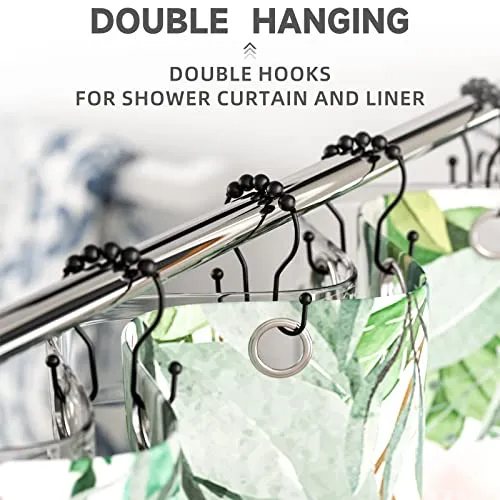 Bathway Shower Curtain Hooks Bathway Shower Curtain Rings Black Shower Curtain Hooks RustProof Smooth Metal Double Shower Curtain Hooks, Shower Hooks for Shower Curtain Liner Bathroom Shower Rod Hook