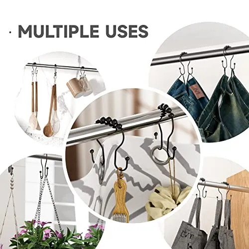 Bathway Shower Curtain Hooks Bathway Shower Curtain Rings Black Shower Curtain Hooks RustProof Smooth Metal Double Shower Curtain Hooks, Shower Hooks for Shower Curtain Liner Bathroom Shower Rod Hook