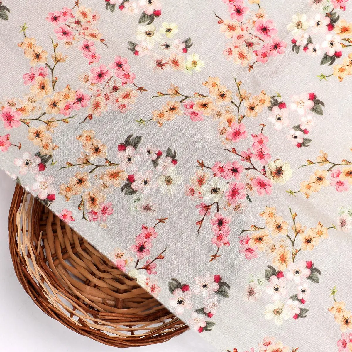 Beautiful Ditsy Gold Sand With Pot Pourri Colour Digital Printed Fabric - Kora Silk