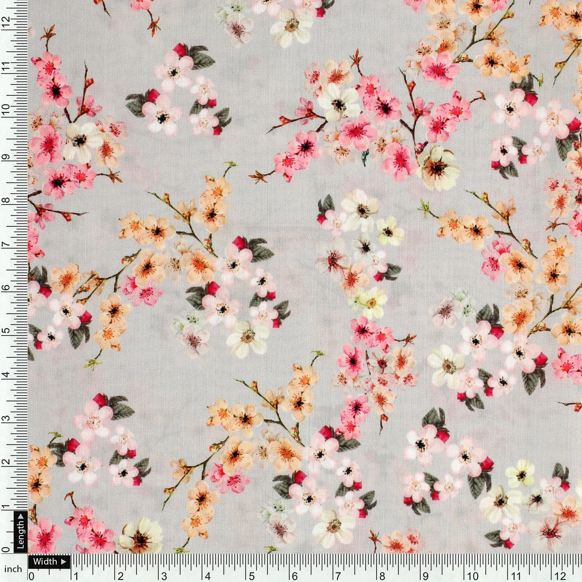 Beautiful Ditsy Gold Sand With Pot Pourri Colour Digital Printed Fabric - Kora Silk