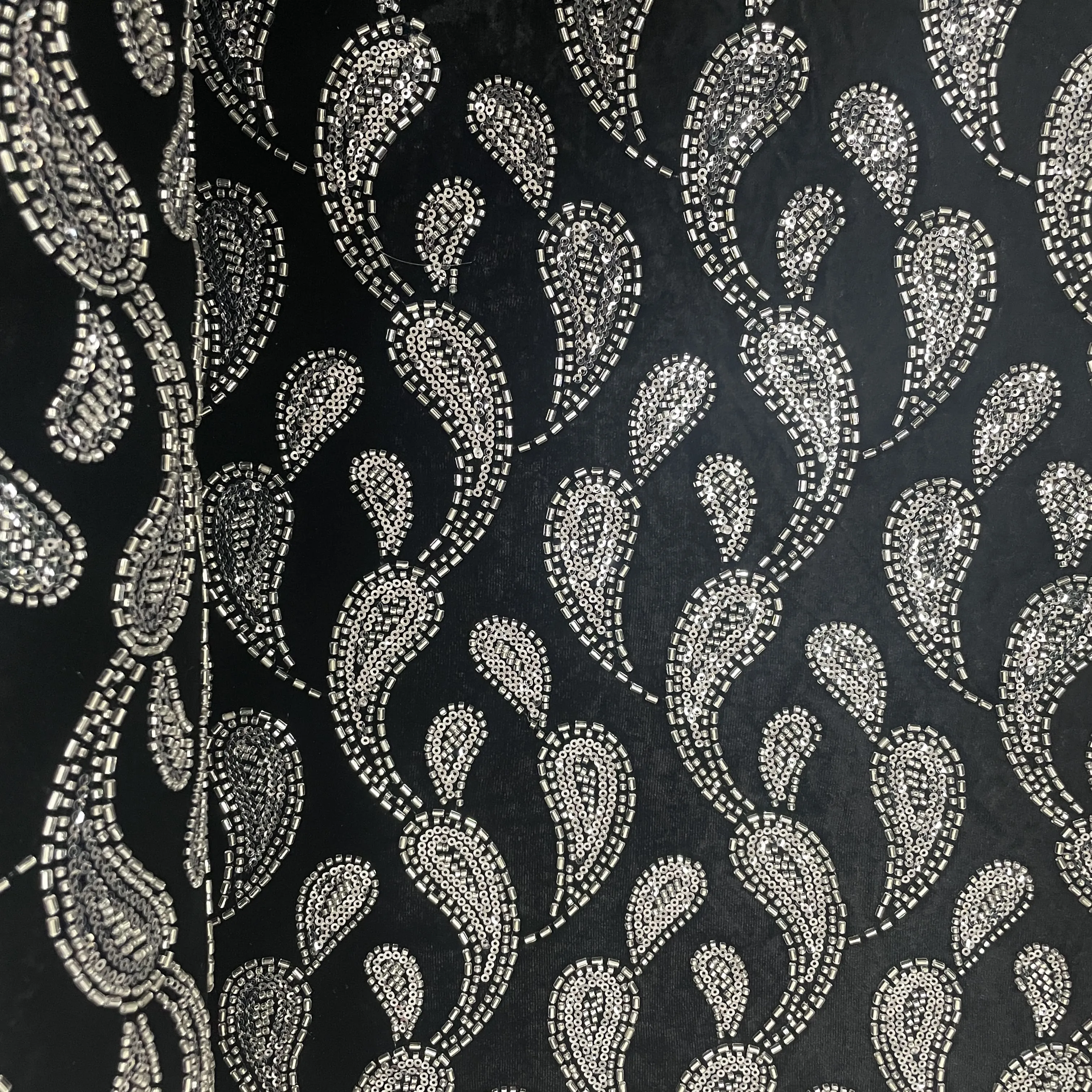 Black Paisley Velvet Fabric 19347