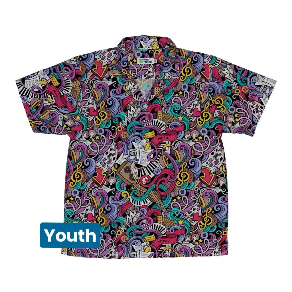 Cartoon Music Doodles Youth Hawaiian Shirt