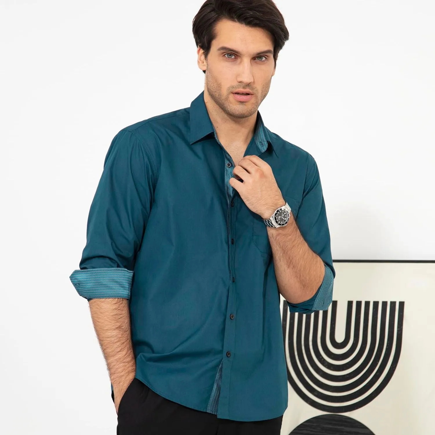 Casual Formal Shirt with Pocket - TEAL