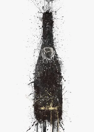 Champagne Bottle Wall Art Print 'Black Fizz'