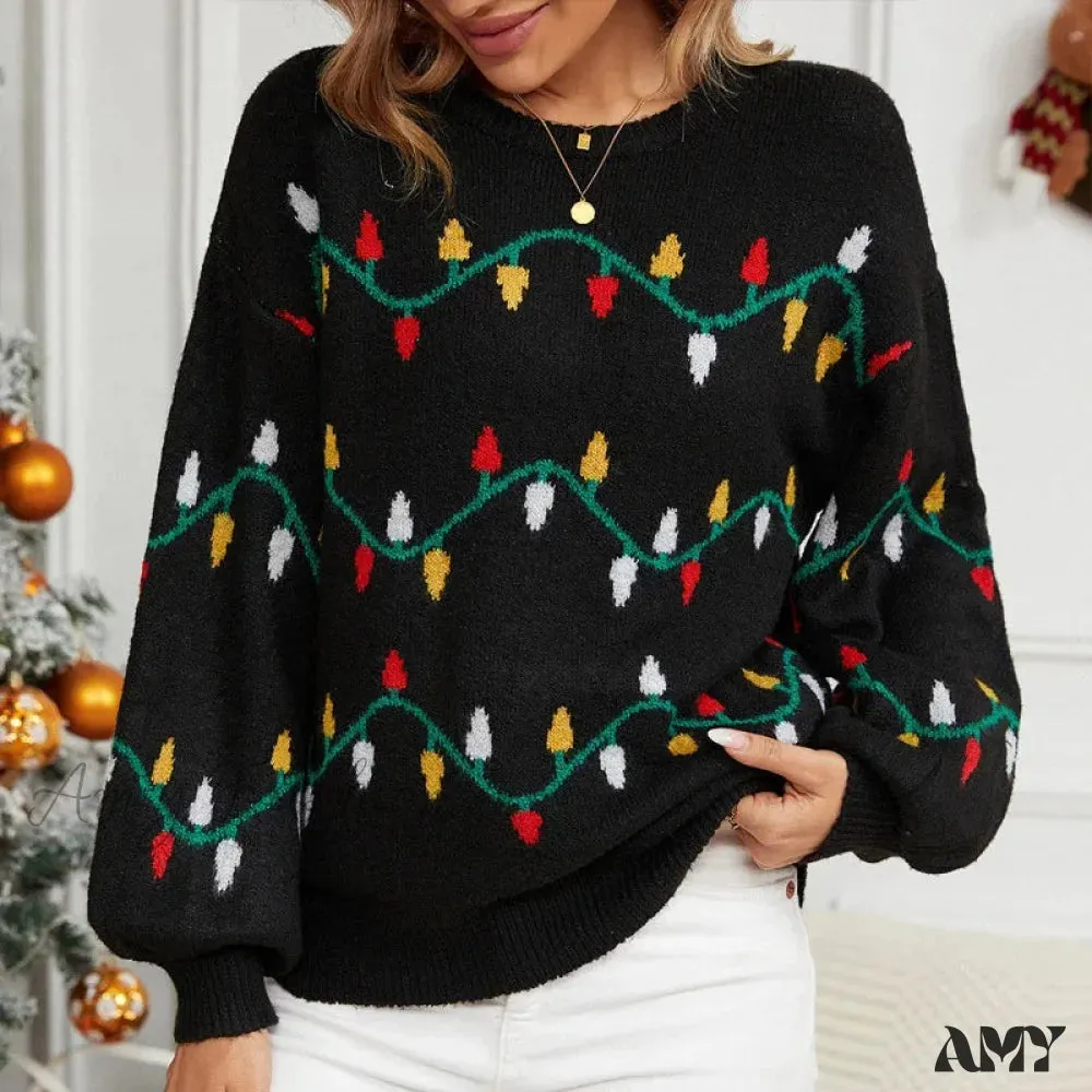 Christmas Party Knitted Loose Sweater - Casual Streetwear Jacquard Sweet Design