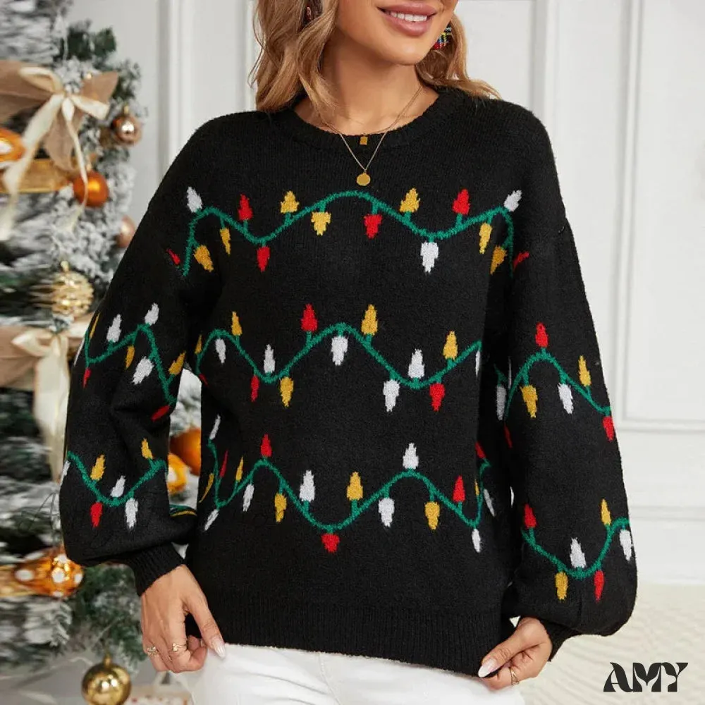 Christmas Party Knitted Loose Sweater - Casual Streetwear Jacquard Sweet Design