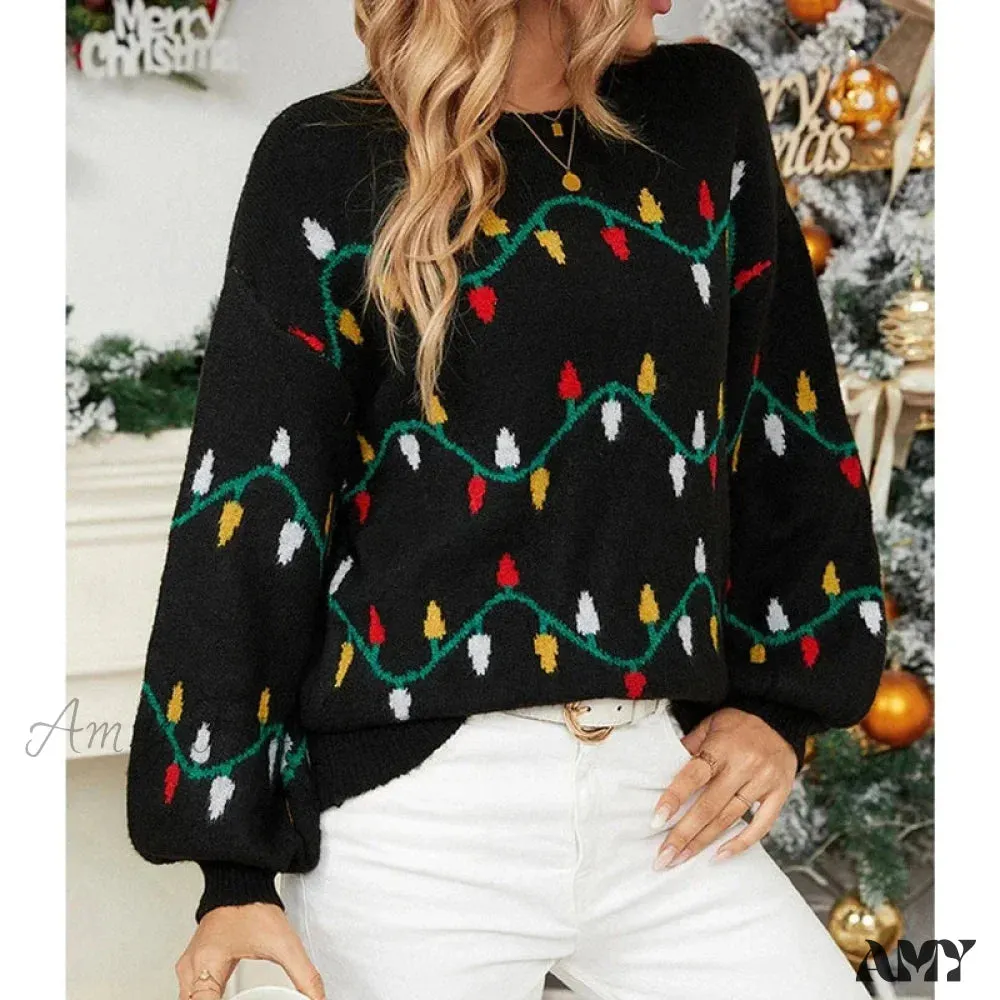 Christmas Party Knitted Loose Sweater - Casual Streetwear Jacquard Sweet Design