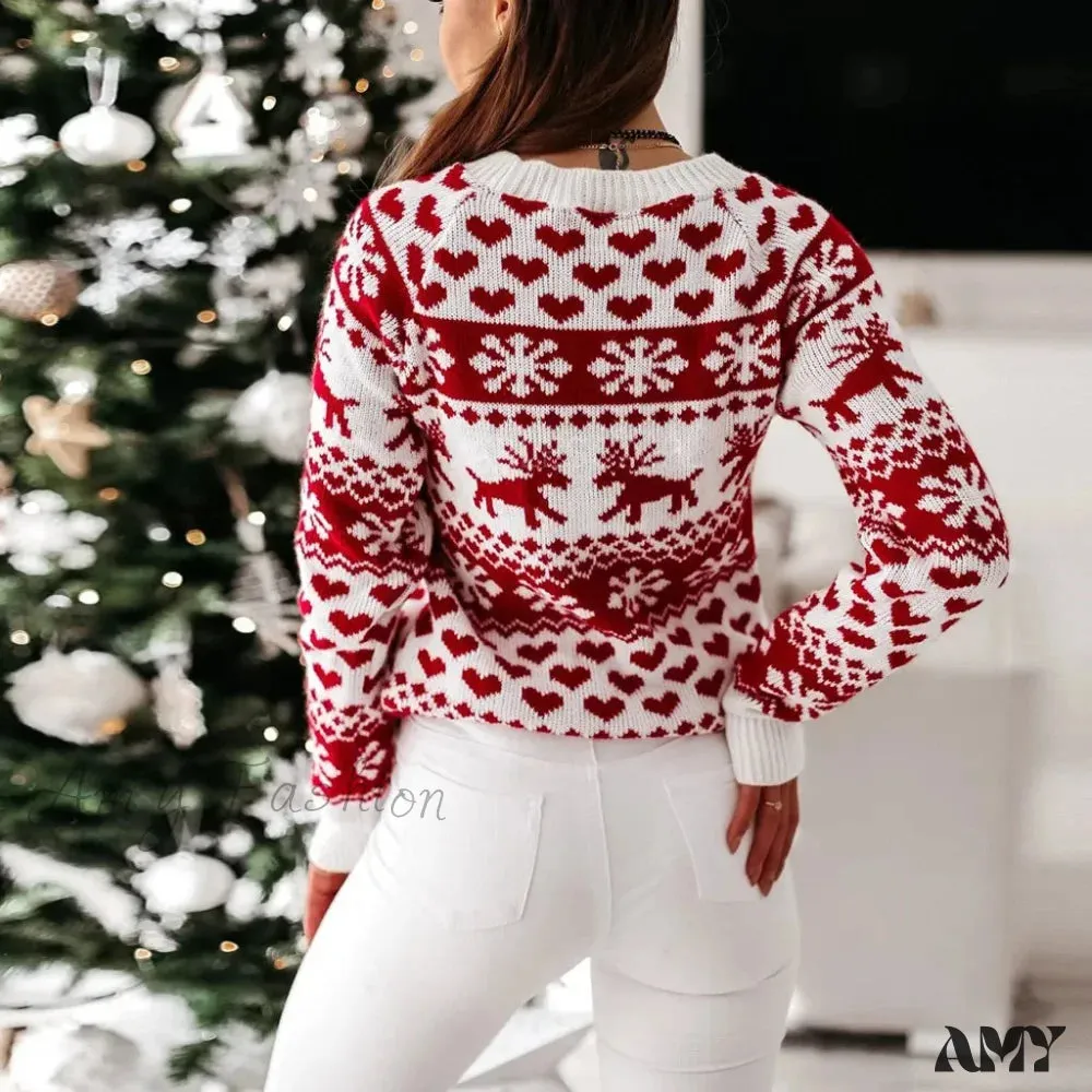 Christmas Sweater Long Sleeve Print Pullover Knitted Casual