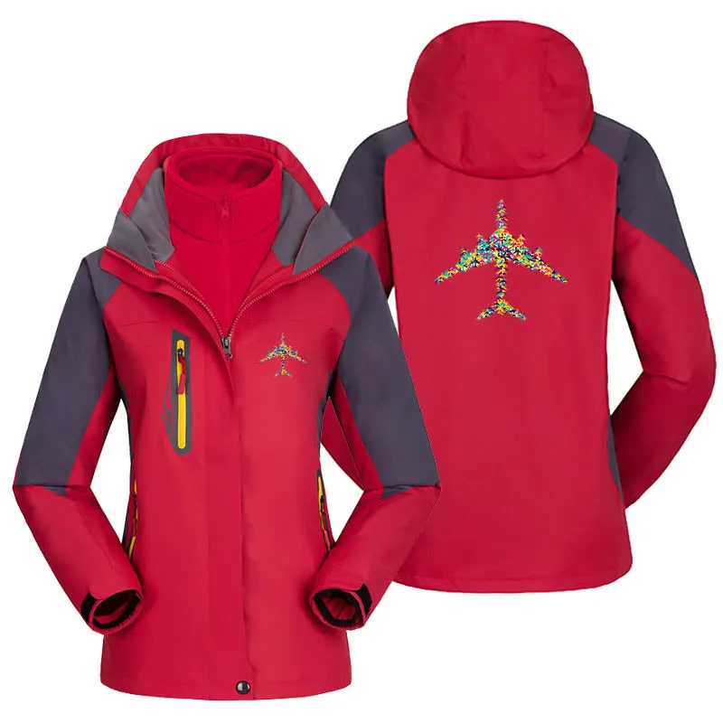 Colourful Airplane Designed Thick "WOMEN" Skiing Jackets