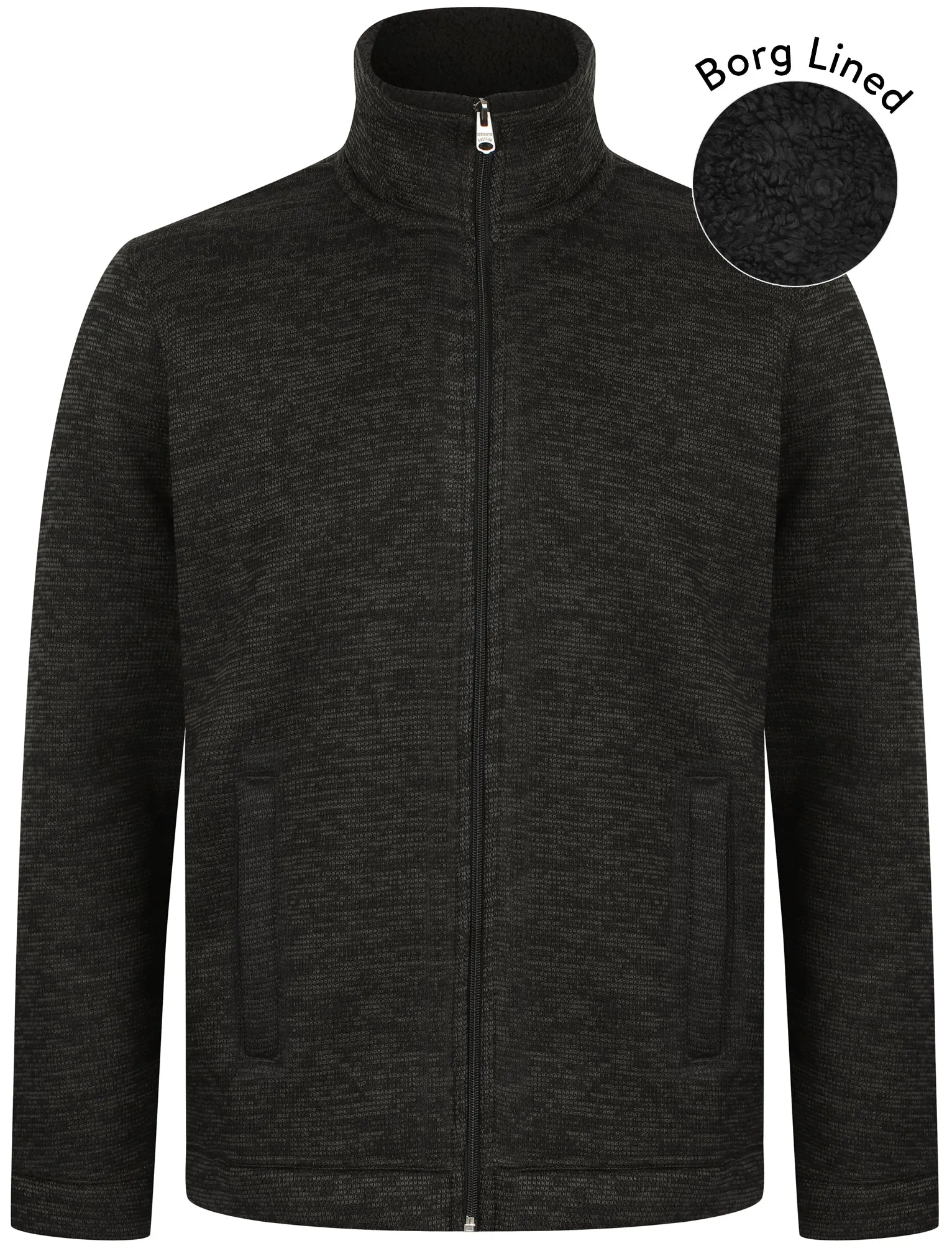 Devonport Borg Lined Zip Through Bonded Fleece In Charcoal - Kensington Eastside