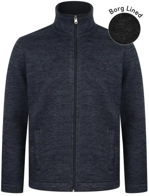 Devonport Borg Lined Zip Through Bonded Fleece In Navy - Kensington Eastside