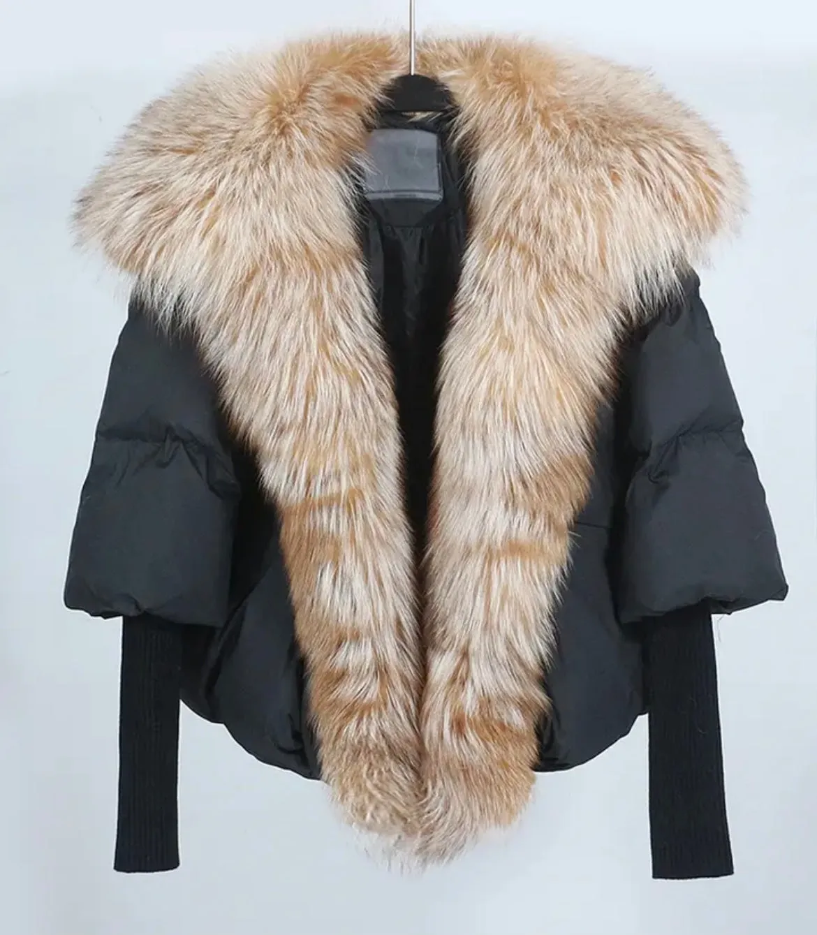 Down Puffer Jacket with Fox Fur