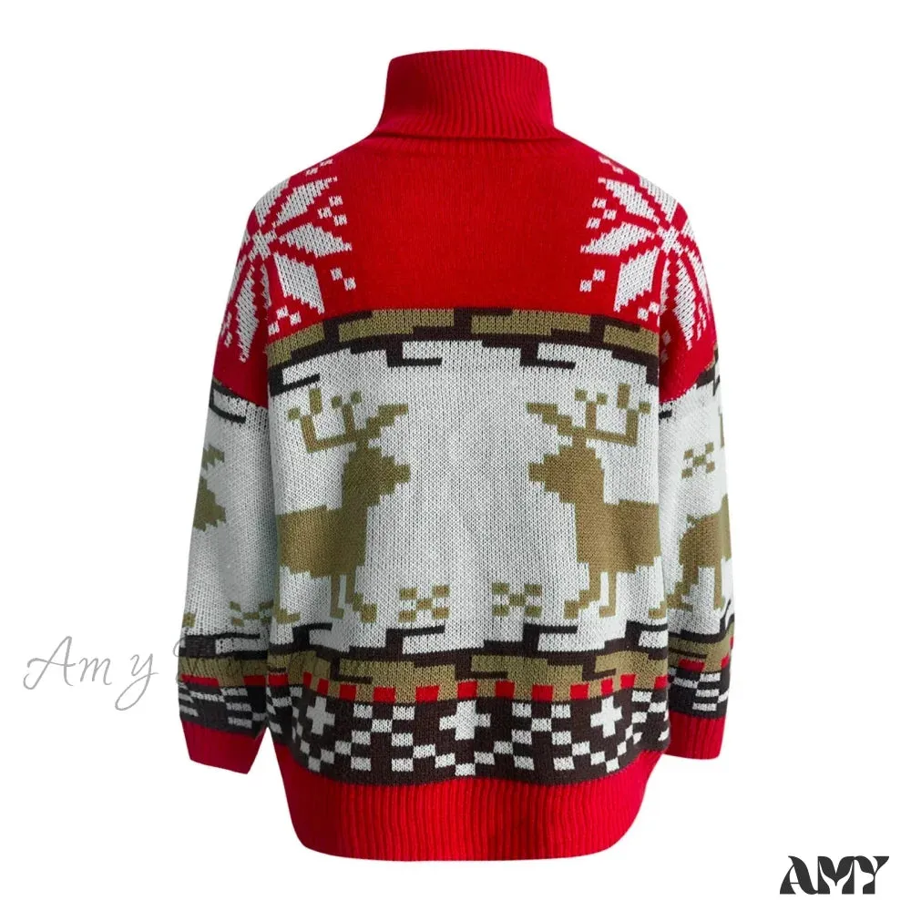 Elk Long Neck Christmas Pullover Sweater