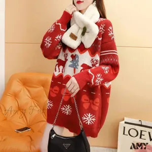 Elk Red Oversized Casual Fashion Christmas Sweater