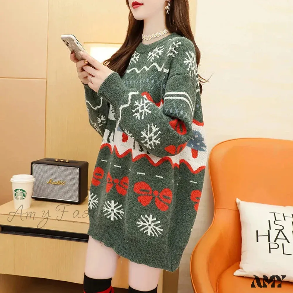 Elk Red Oversized Casual Fashion Christmas Sweater