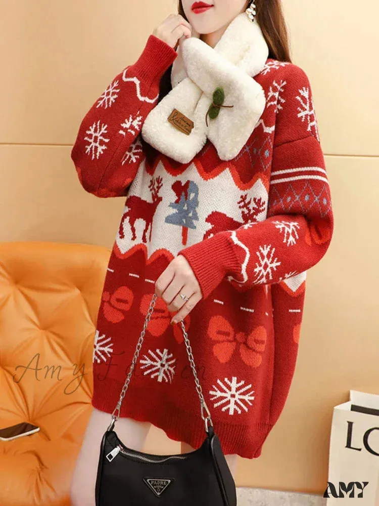 Elk Red Oversized Casual Fashion Christmas Sweater