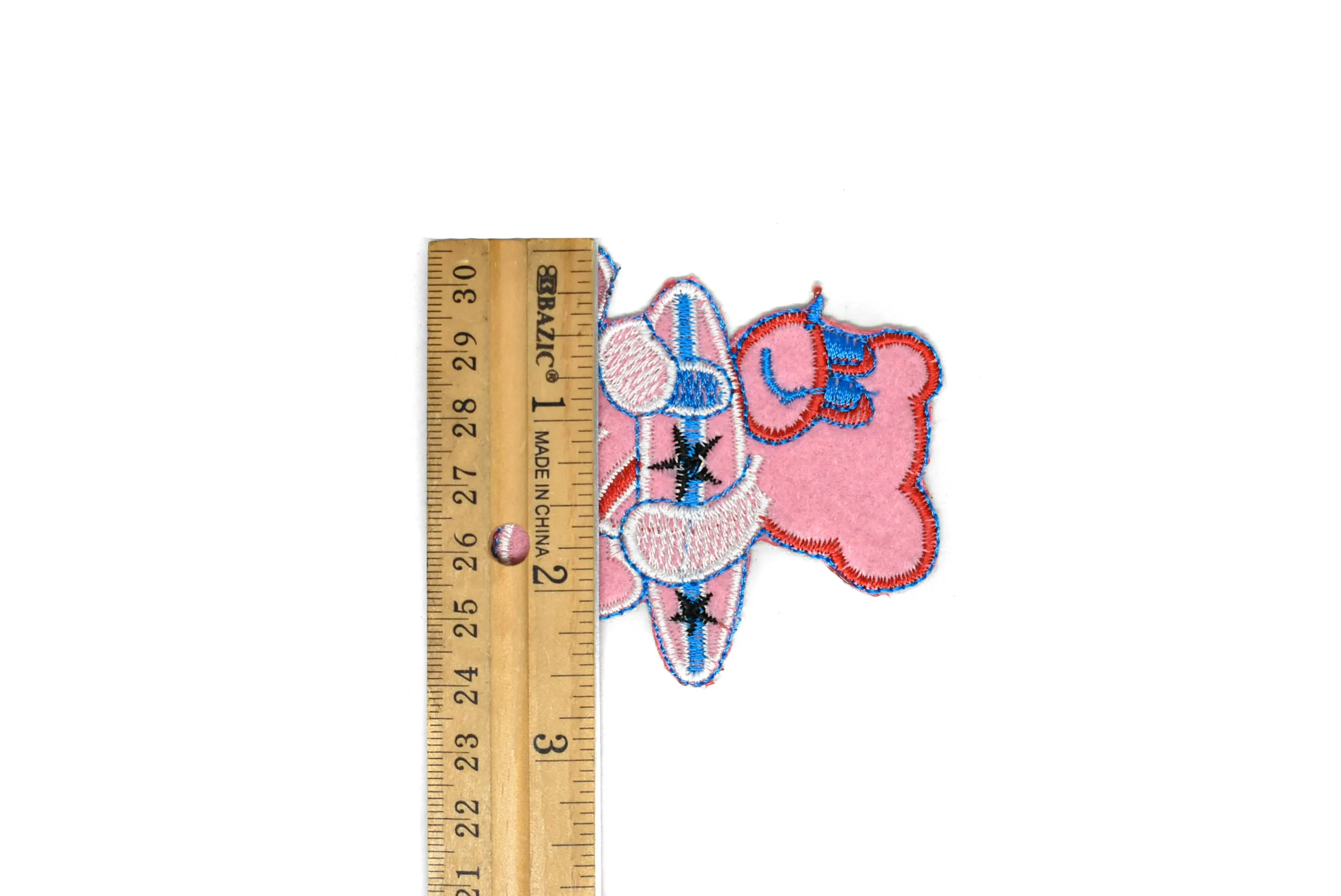 Embroidered Pink Surfer Bear Iron-on Patch 2.75" x 2.13""