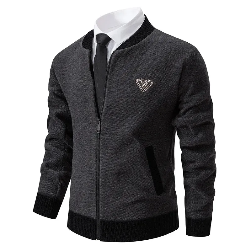 Flat Knitted High Quality Fleece Thick Warm Slim Sweater Jacket