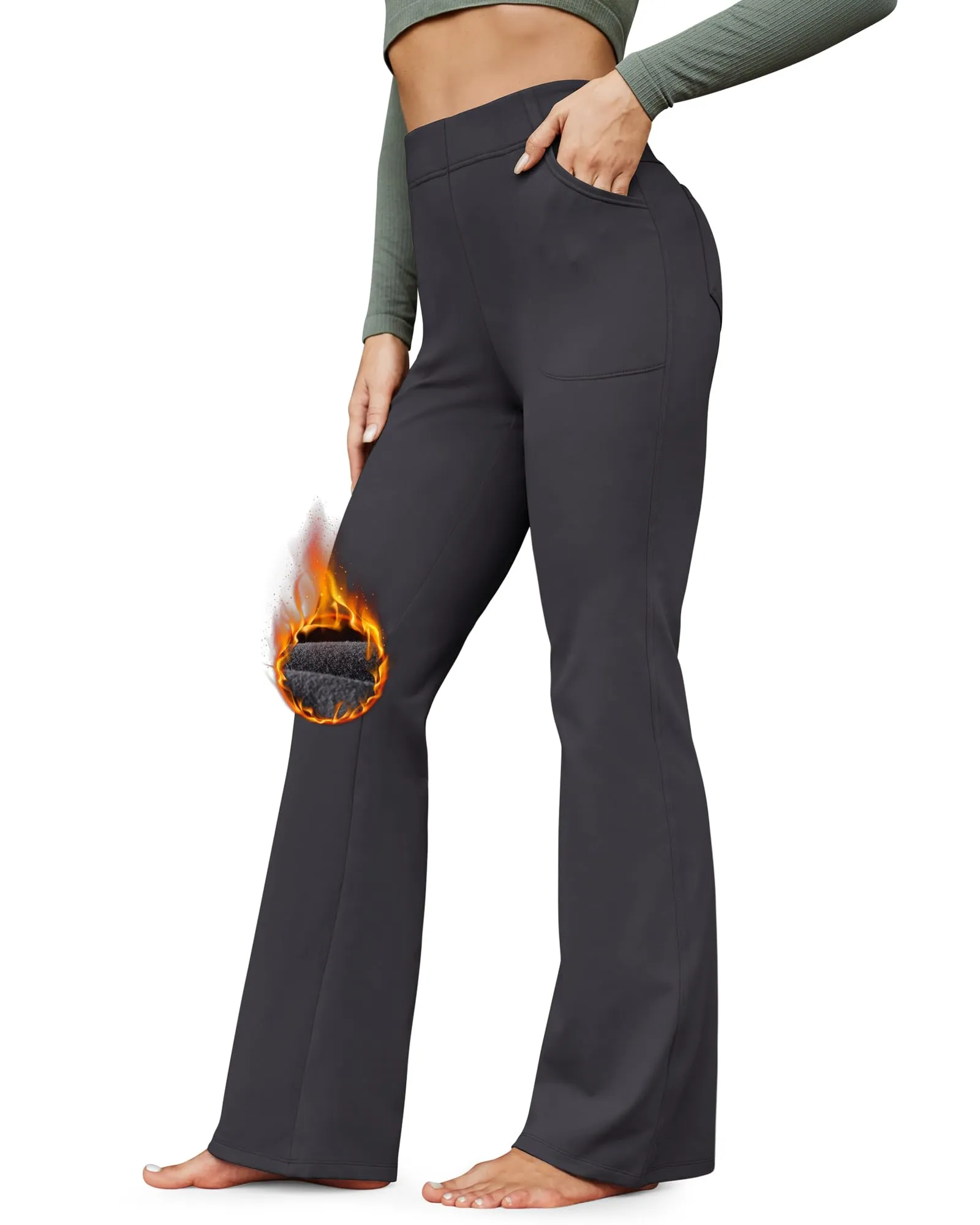 Fleece Lined High-Waist Flare Work Pants