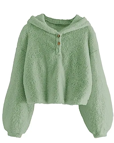 GAMISOTE Kids Girl's Fuzzy Hoodies Warm Loose Button Down Pullover Sherpa Jacket Top