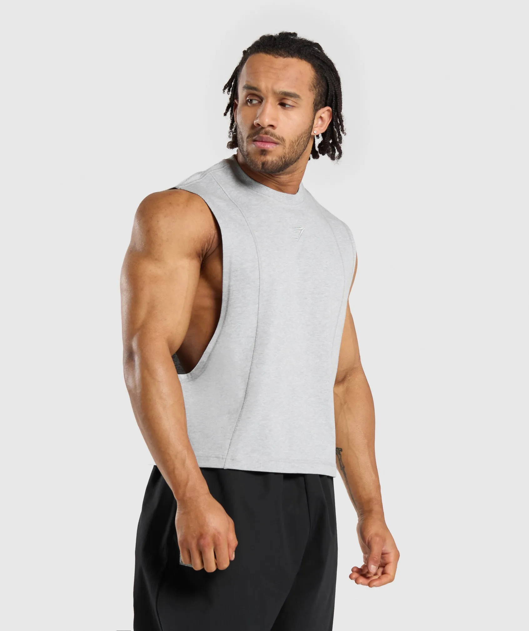 Gymshark Premium Lifting Boxy Cut Off Tank - Light Grey Marl