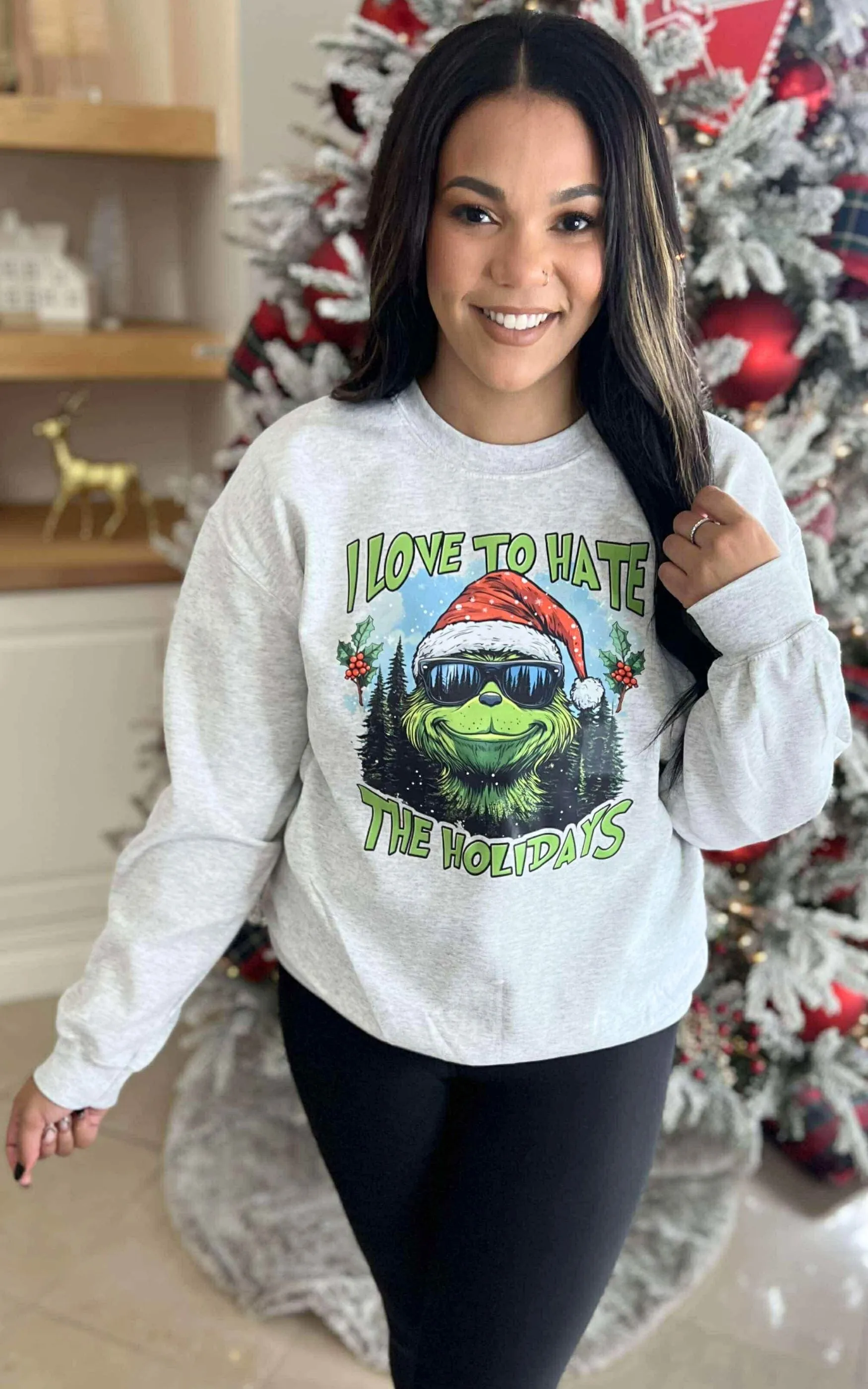 I Love to Hate Holiday Heather Grey Graphic Crewneck Sweatshirt