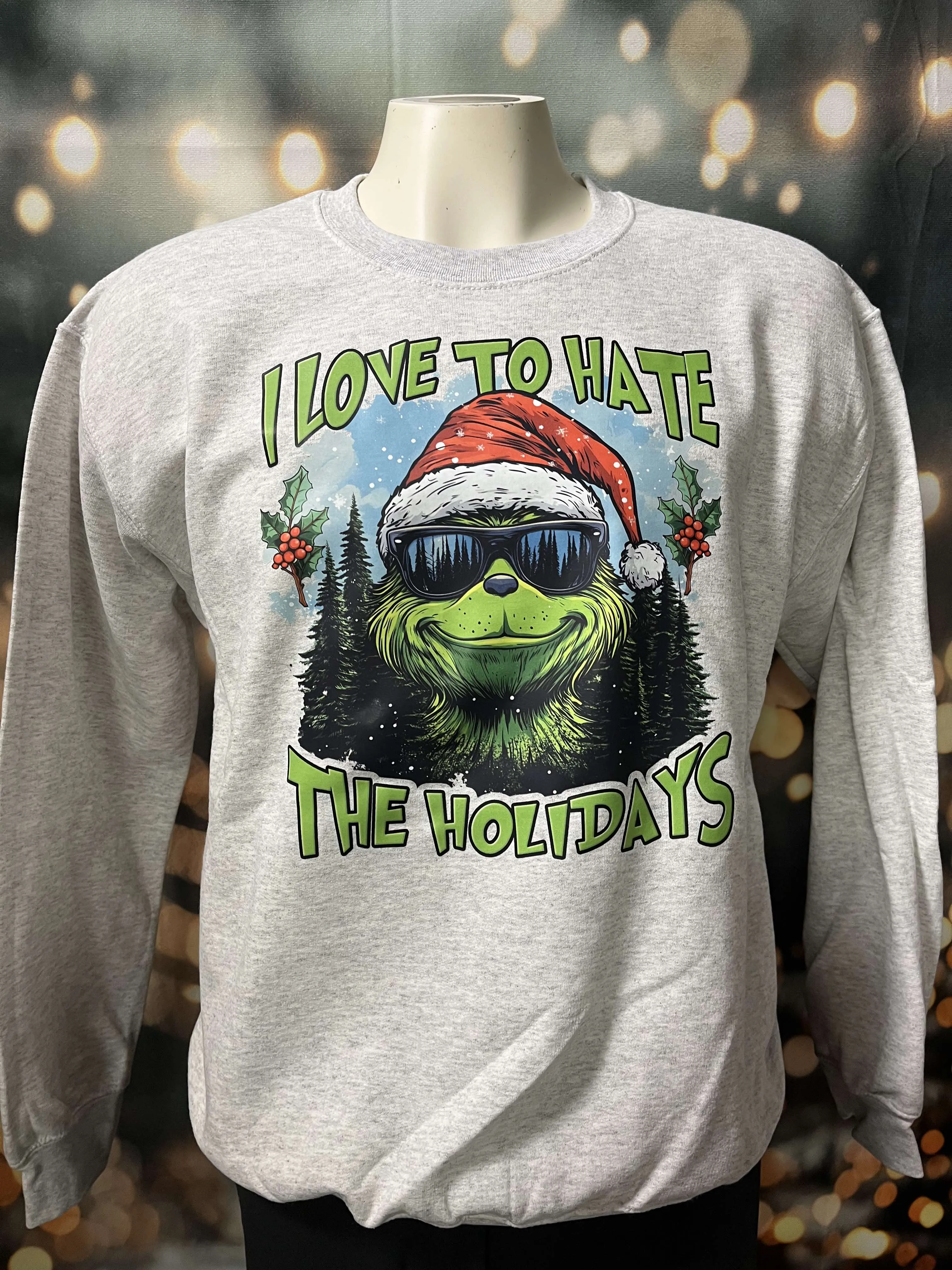 I Love to Hate Holiday Heather Grey Graphic Crewneck Sweatshirt