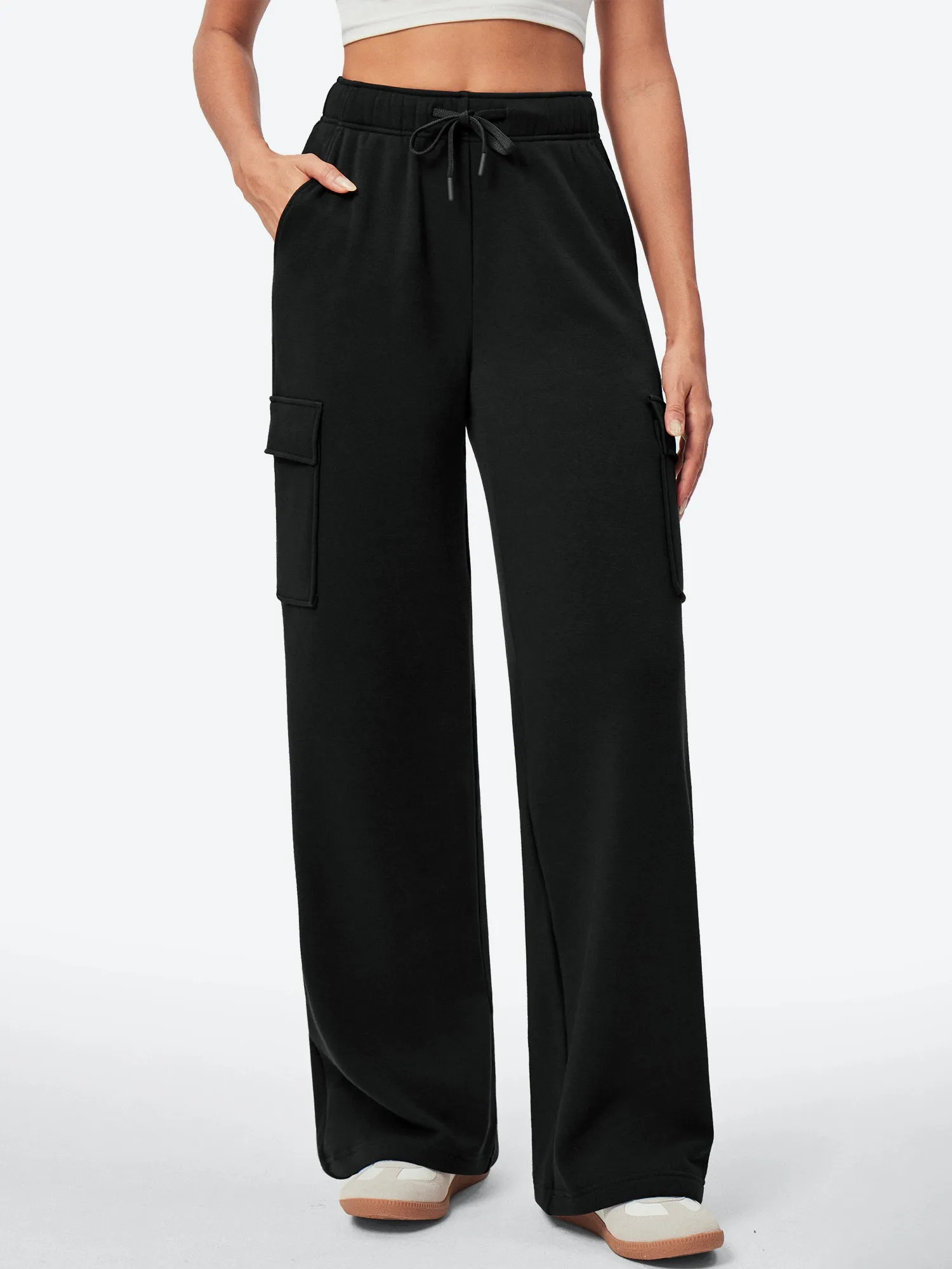 IUGA Fleece Wide Leg Cargo Sweatpants With Pockets