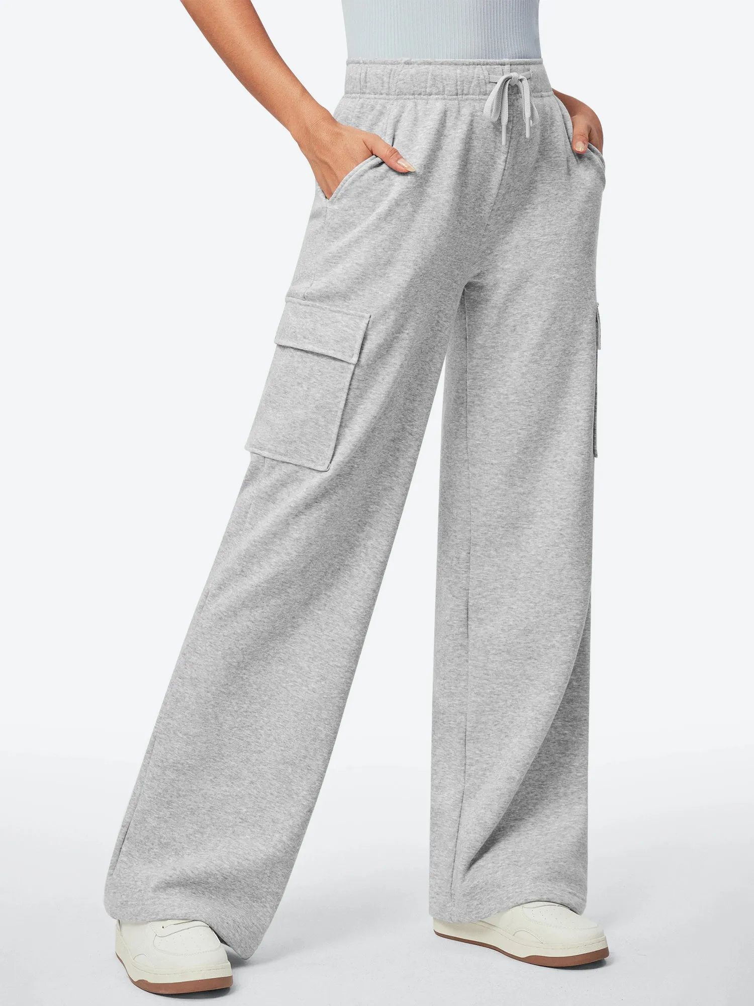 IUGA Fleece Wide Leg Cargo Sweatpants With Pockets