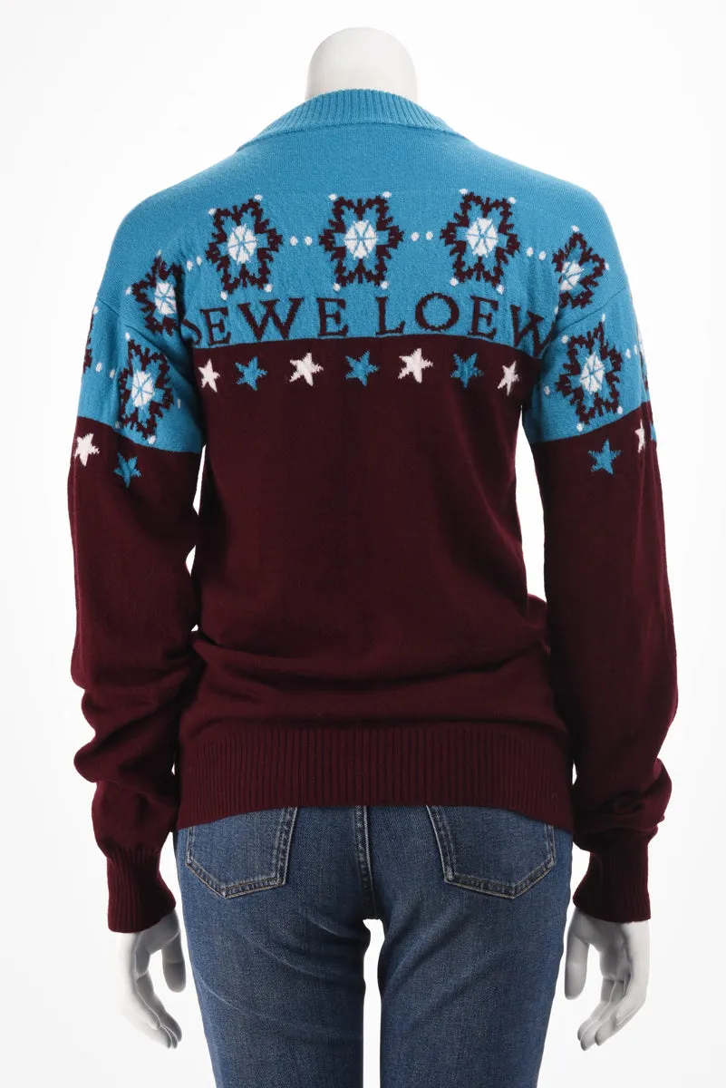 Loewe Blue & Burgundy Wool Snowflake Sweater L