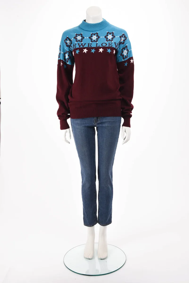 Loewe Blue & Burgundy Wool Snowflake Sweater L