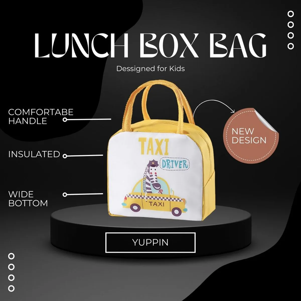 Lunch Box Insulated Bag Soft Leakproof Lunch Bag for Kids Men Women, Durable Thermal Lunch Pail for School Work Office | Fit 6 Cans-Yellow Zebra