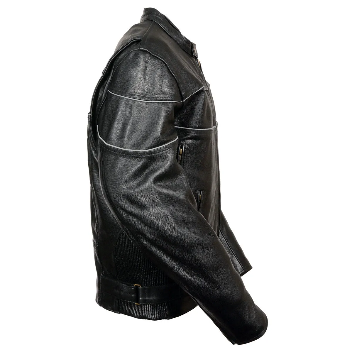 Milwaukee Leather LKM1785 Mens Black Leather Racer Style Motorcycle