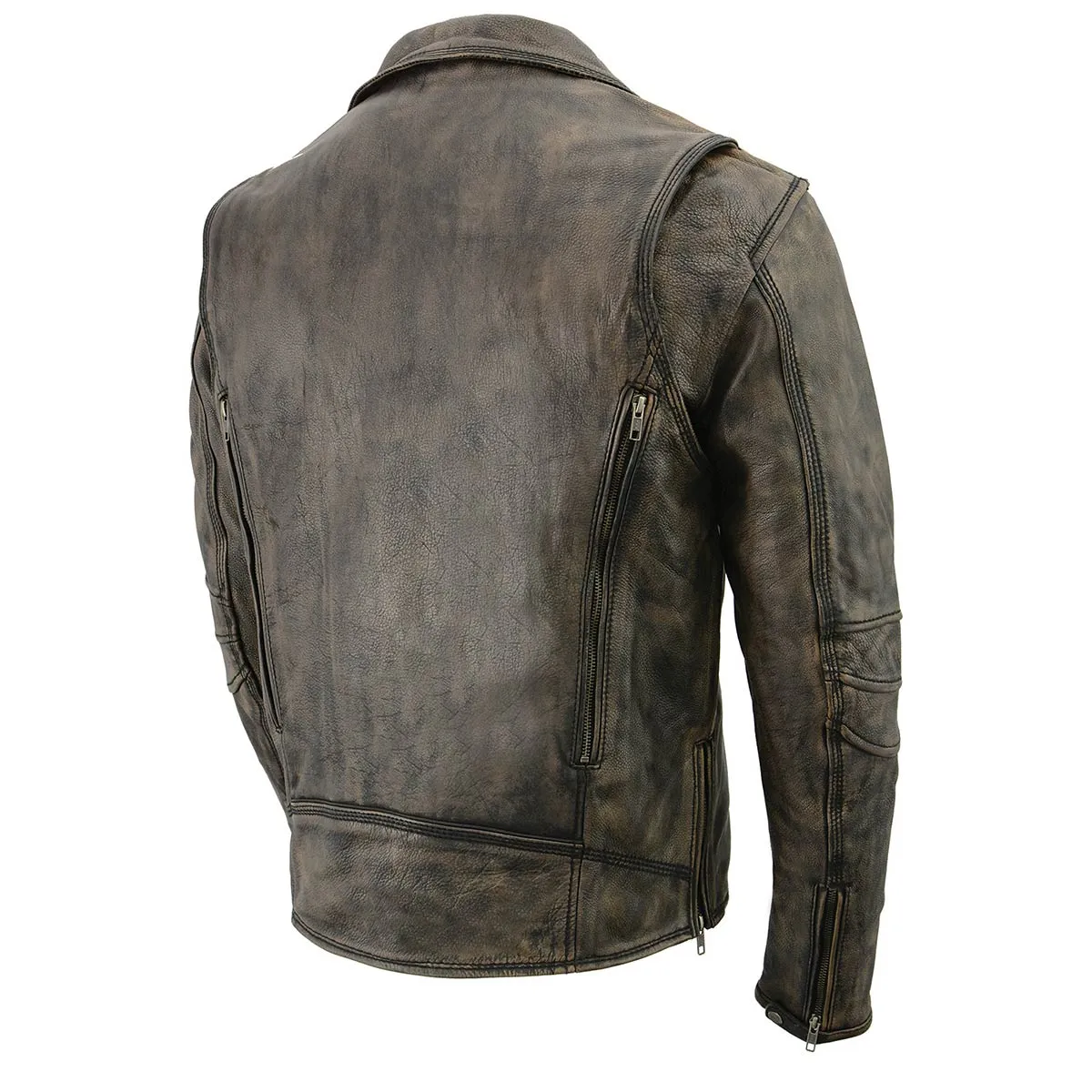 Milwaukee Leather MLM1515 Men's Classic Beltless Distressed Brown Leather Triple Stitched Motorcycle Biker Jacket