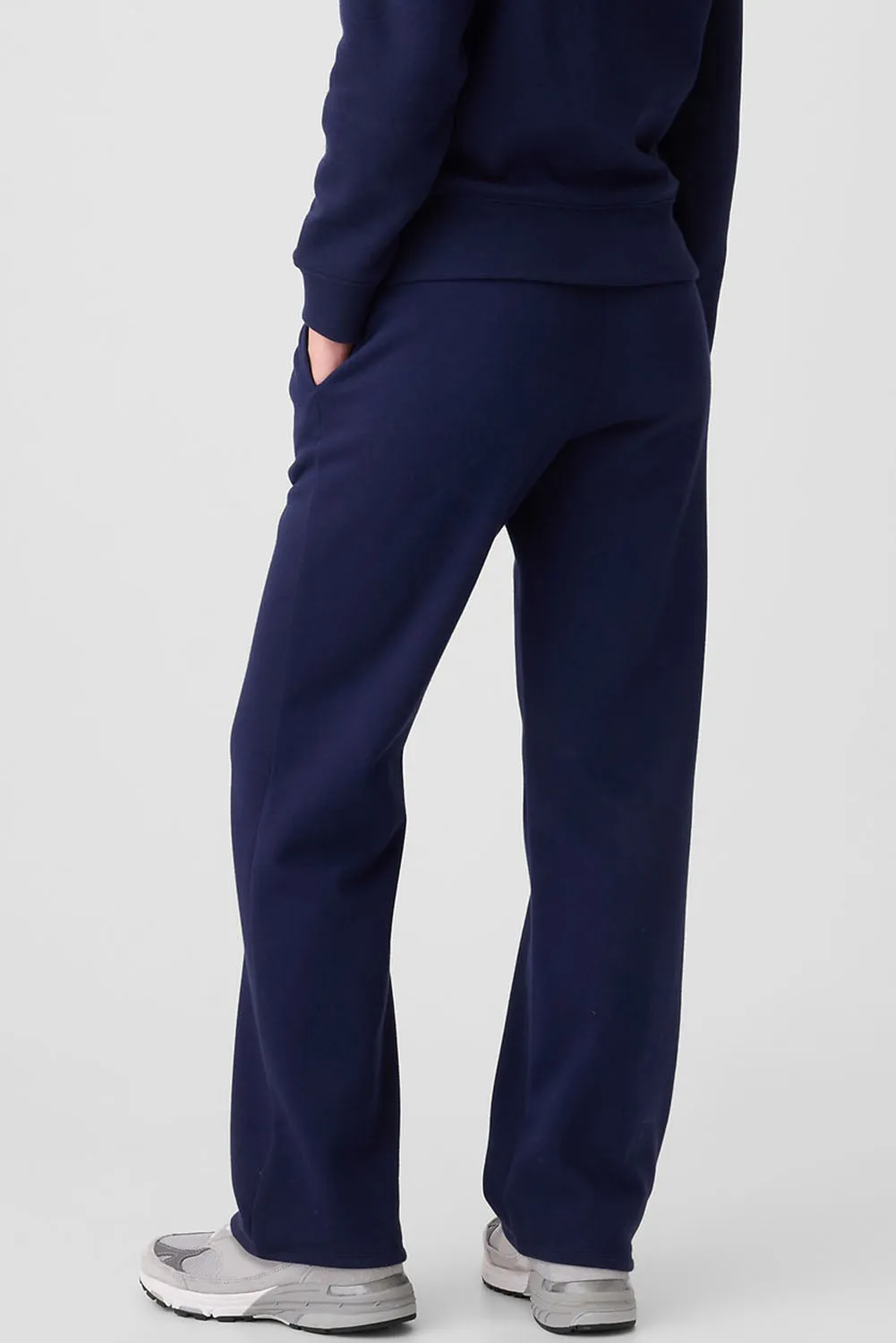 Navy Blue Plain Fleece Lined Drawstring Waist Pants